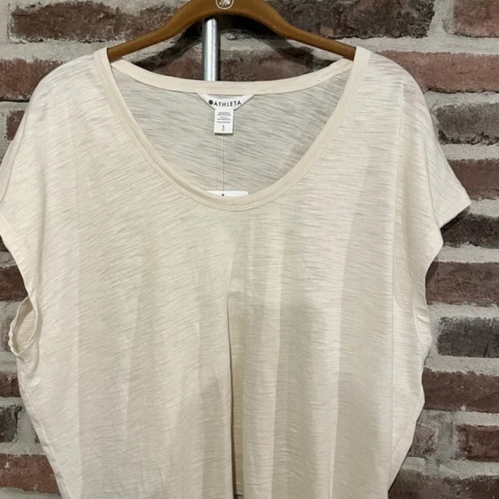Athleta Women's Classic Slub Tee Size in Pelican Cream color. retail $55 NWT - Picture 8 of 13